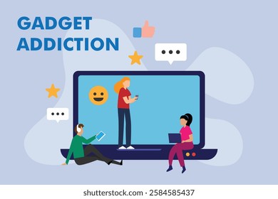 Gadget Addiction and Digital Overuse - Technology Dependence 2d flat vector illustrations