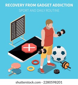 Gadget addiction isometric concept with mobile phone restriction symbols vector illustration