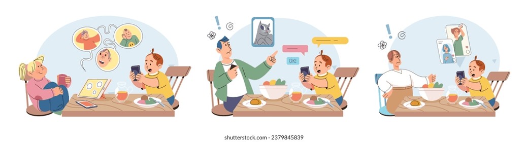 Gadget addiction. Vector illustration. Gadget addiction can have detrimental effects on individuals productivity and well being The online world offers plethora applications for various purposes