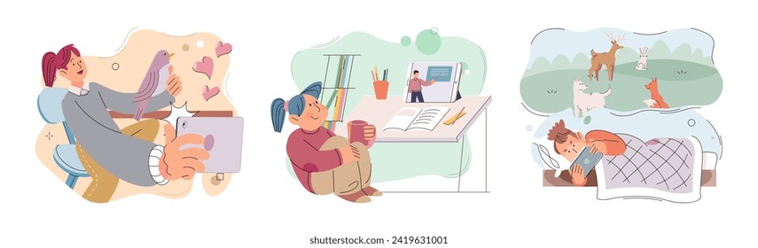 Gadget addiction. Vector illustration. Gadget addiction can lead to feelings isolation and detachment from real world The constant connectivity provided by gadgets can be both blessing and curse