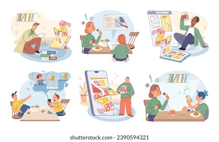 Gadget addiction. Vector illustration. Mobile devices have transformed way we access and consume digital content The prevalence gadget addiction highlights need for digital detox and moderation