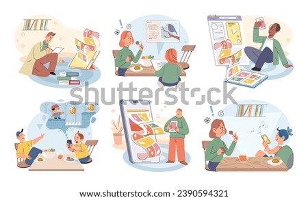 Gadget addiction. Vector illustration. Mobile devices have transformed way we access and consume digital content The prevalence gadget addiction highlights need for digital detox and moderation