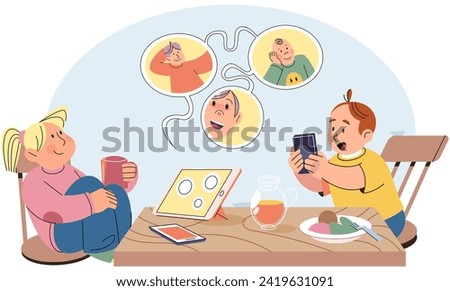 Gadget addiction. Vector illustration. Online platforms and social media apps contribute to growing problem gadget addiction The use smartphones has transformed way we communicate and interact