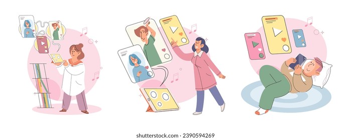 Gadget addiction. Vector illustration. The use smartphones has transformed way we communicate and interact with others The addiction to gadgets stems from convenience and entertainment they provide