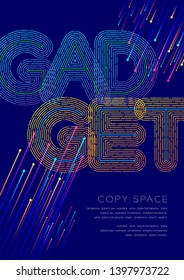 Gadget big text dot and dash line pattern layer overlay design, Poster banner or flyer template layout design illustration isolated on blue background with copy space, vector eps10