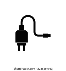 Icono de cargador de gadget en glifo plano negro, estilo relleno aislado en fondo blanco