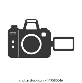 Gadget concept represented by silhouette of camera icon. Isolated and flat illustration 