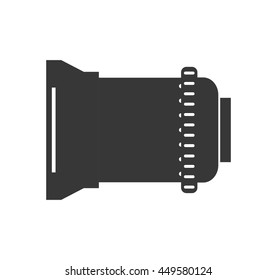 Gadget concept represented by silhouette of camera lens icon. Isolated and flat illustration 