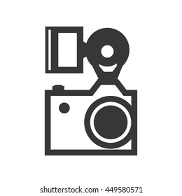 Gadget concept represented by silhouette of camera with flash icon. Isolated and flat illustration 