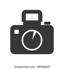 Gadget concept represented by silhouette of camera with flash icon. Isolated and flat illustration 