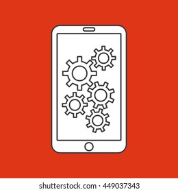 Gadget concept represented by Smartphone and gears design. Colorfull and Flat illustration. 