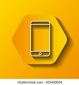 Gadget concept represented by white smartphone icon. Colorfull and flat illustration. Hexagon shape