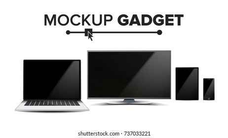 Gadget And Device Mockup Vector. Trendy Electronic Gadgets. Isolated Illustration
