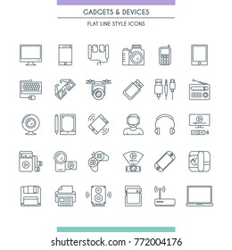 Gadget and devices thin line icon set. Electronic Equipmen. Vector illustration