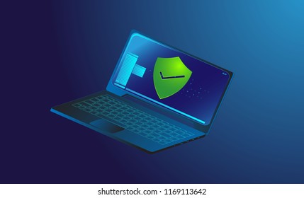 Gadget with digital new smart security system to protect big data. Background technology Internet of things security concept.