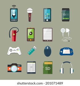 Gadget electronic equipment multimedia icons set isolated vector illustration