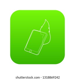 Gadget in fire icon green vector isolated on white background