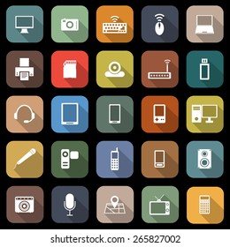 Gadget flat icons with long shadow, stock vector