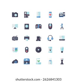 Gadget flat and shadow line icon set. electronic flat icon set