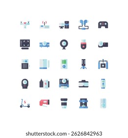 Gadget flat and shadow line icon set. electronic flat icon set.