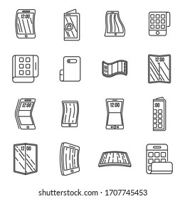 Juego de iconos de pantalla flexible Gadget. Conjunto de esquemas de iconos vectoriales de pantalla flexible de gadget para el diseño web aislado en fondo blanco