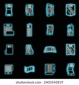 Juego de iconos de pantalla flexible de gadget. Conjunto de esquemas de gadget iconos vectoriales flexibles color de neón en negro