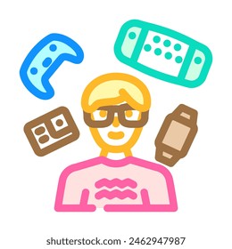 Gadget Geek Tech Enthusiast Farbe Symbol Vektorgrafik. Gadget Geek Tech Enthusiast Zeichen. Isolierte Symbol Illustration