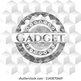 Gadget grey badge with geometric cube white background