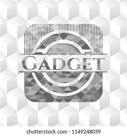 Gadget grey emblem. Retro with geometric cube white background