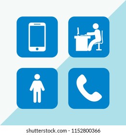 gadget icon. 4 gadget set with cellphone, phone, masculine user and man in office desk with computer vector icons for web and mobile app