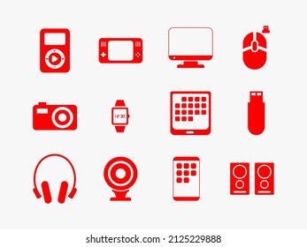 gadget icon. a collection of electronic red gadget design icons