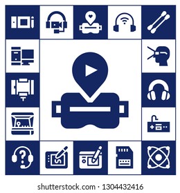 gadget icon set. 17 filled gadget icons.  Simple modern icons about  - Graphic tablet, Gaming, Selfie stick, Virtual reality, Arcade game, Headphones, Gamepad, Drawing tablet