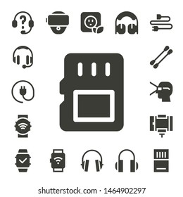 gadget icon set. 17 filled gadget icons.  Simple modern icons about  - Headphones, Plug, Memory card, Smartwatch, Earbuds, Virtual reality, Selfie stick, Vr glasses