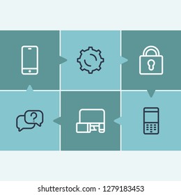 Gadget icon set and devices with chat, phone and old phone. Conversation related gadget icon vector for web UI logo design.