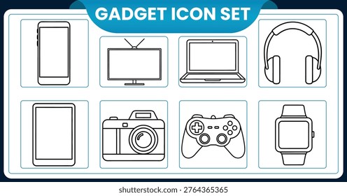 Gadget icon set modern technology illustrations for digital interfaces