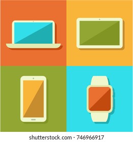 gadget icon set notebook, tablet pc, smartphone, smartwatch