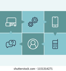 Gadget icon set and user with devices, phone. Gear related gadget icon vector for web UI logo design.