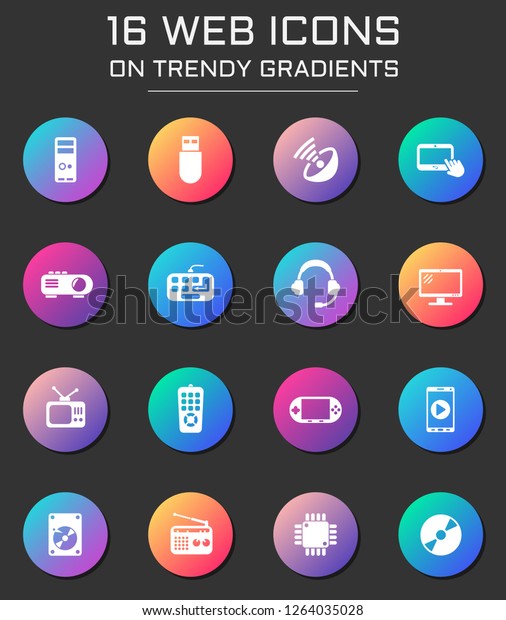 gadget icon set. gadget web icons on round\
trendy gradients