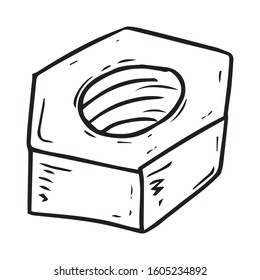 Gadget icon. Vector illustration of a bolt and nut. Hand drawn tool nut.