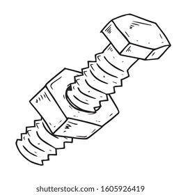 Gadget icon. Vector illustration of a bolt and nut. Hand drawn tool nut.
