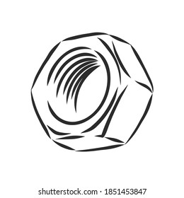 Gadget icon. Vector illustration of a bolt and nut. Hand drawn tool nut., metal nut vector sketch illustration