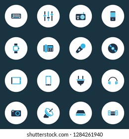 Gadget icons colored set with tablet, PC, phone and other palmtop elements. Isolated vector illustration gadget icons.