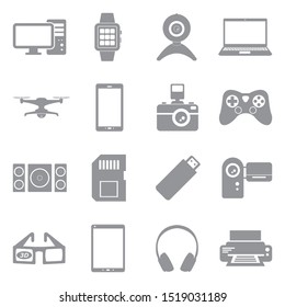 Gadget Icons. Gray Flat Design. Vector Illustration.