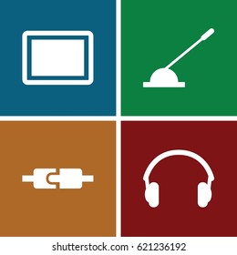 Gadget icons set. set of 4 gadget filled icons such as tablet, arm lever, earphones