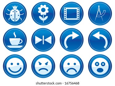 Gadget icons set. Blue - white palette. Vector illustration.