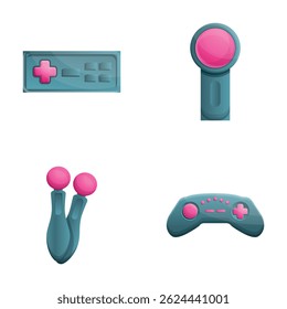 Ícones de gadget definem o vetor de desenhos animados. Gadget de jogos. Tecnologia moderna