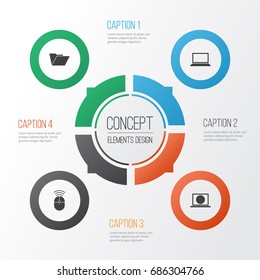 Gadget Icons Set. Collection Of Computer Mouse, Laptop, Web And Other Elements. Also Includes Symbols Such As Control, Laptop, Dossier.