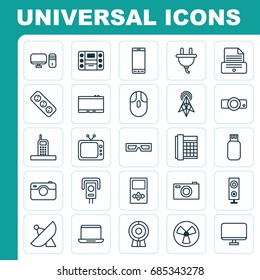 Gadget Icons Set. Collection Of Control Device, Usb, Ventilator And Other Elements. Also Includes Symbols Such As Computer, Screen, Music.