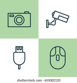 Gadget Icons Set. Collection Of Digital Camera, Universal Serial Bus, Surveillance And Other Elements. Also Includes Symbols Such As Photo, Usb, Security.