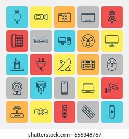 Gadget Icons Set. Collection Of Extension Cord, Surveillance, Socket And Other Elements. Also Includes Symbols Such As Router, Usb, PC.
